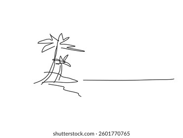 simple line art illustration of a coconut tree, representing summer, beach vibes, and tropical paradise.