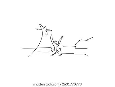 simple line art illustration of a coconut tree, representing summer, beach vibes, and tropical paradise.
