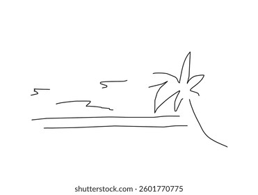 simple line art illustration of a coconut tree, representing summer, beach vibes, and tropical paradise.