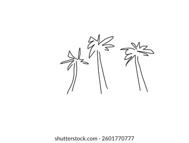 simple line art illustration of a coconut tree, representing summer, beach vibes, and tropical paradise.