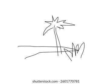 simple line art illustration of a coconut tree, representing summer, beach vibes, and tropical paradise.