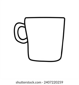 Simple line art illustration of a coffee cup for stamp sign, icon or logo