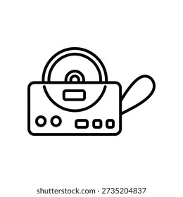 Simple line art illustration of a compact disc player with a disc