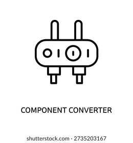 Simple line art illustration of a component converter device with prongs and buttons on a white background.