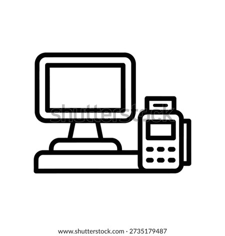 Simple line art illustration of a computer monitor and POS terminal on a counter