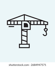 Simple line art illustration of a construction crane. Ideal for industrial, engineering, or building design projects. Isolated vector graphic with copy space.