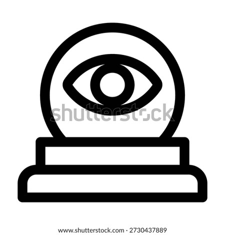 A simple line art illustration of a crystal ball resting on a stand. This mystical icon features a spherical shape with an internal swirl or eye design, rendered in black and white, perfect for themes related to magic, fortune telling, and the future.