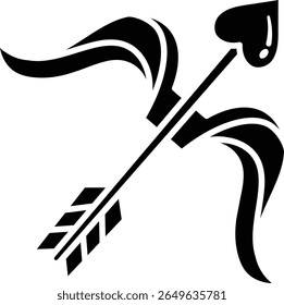 Uma ilustração de arte de linha simples do arco e seta do Cupido, perfeito para cartões de Dia dos Namorados ou desenhos românticos Ícone vetor estilo sólido.