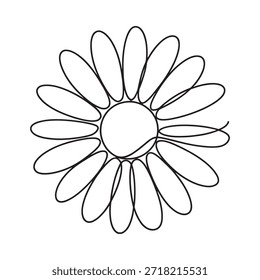 Ilustración de arte lineal simple de una flor de margarita con delicadas Formas de pétalos