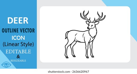 A simple line art illustration of a deer, standing profile, large antlers, suitable for various design applications.