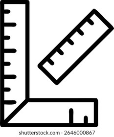 Uma ilustração simples em arte de linha de uma régua quadrada de desenho e uma régua de medição, perfeita para projetos de arquitetura e engenharia.