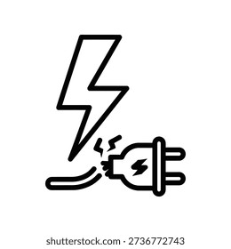 Simple line art illustration of an electrical plug sparking and emitting electricity