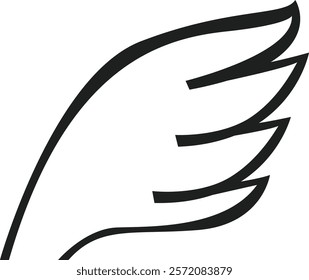 Simple line art illustration featuring a stylized wing in motion, showcasing three elegantly extending feathers that evoke feelings of freedom and the thrill of flight