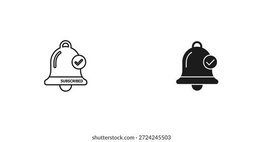 Ilustración de arte lineal simple con dos campanas, una con forma de corazón y la otra con un diseño circular.