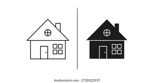 Simple line art illustration featuring two house silhouettes, one in black and one in white, with minimalistic design elements.