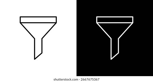 Ilustración simple del arte de la línea de un icono del Filtrar, mostrado en ambos fondos blancos y negros.