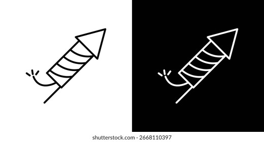 Ilustración simple del arte de la línea de un petardo, mostrado en ambos fondos blancos y negros. Perfecto para celebraciones y diseños festivos.