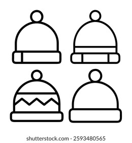  Simple Line Art Illustration of Four Winter Beanies