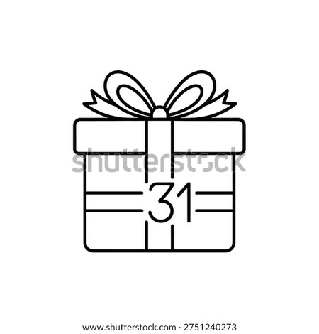 A simple line art illustration of a gift box with the number 31, perfect for celebrating a special occasion.