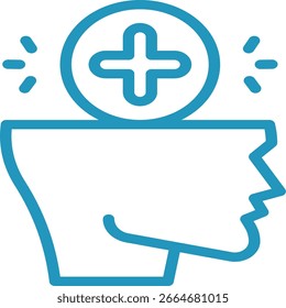 Simple Line Art Illustration of a Head with a Plus Sign