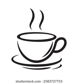 Simple Line Art Illustration of a Hot Coffee Cup