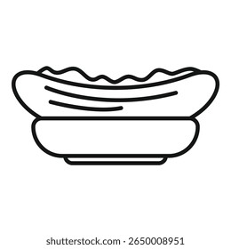 Ilustração de arte de linha simples de um cachorro-quente com mostarda em um pão, perfeito para projetos relacionados a alimentos e bebidas