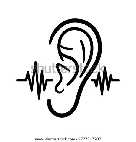 Simple line art illustration of a human ear with sound waves emanating from it