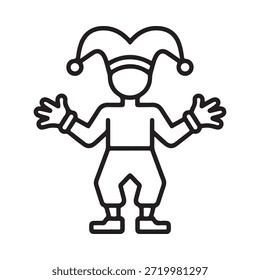 Ilustración de arte de línea simple de un bufón con brazos extendidos y sombrero