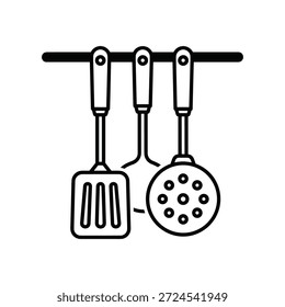 Ilustración de arte de línea simple de herramientas de cocina en un carril