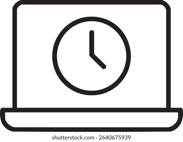 A simple line art illustration of a laptop displaying a clock face, symbolizing time management and productivity.