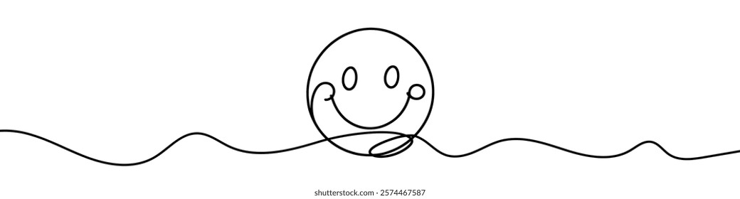 Simple line art illustration of a laughing face emoji on a white background. Vector illustration.