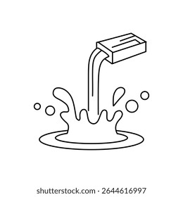 A simple line art illustration of liquid pouring from a carton, creating a dynamic splash. Ideal for beverage, pouring, water, and fresh concepts.