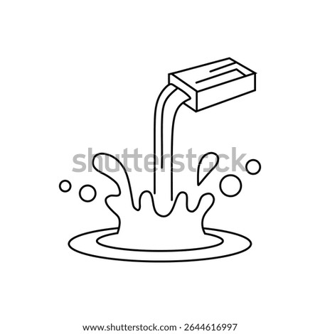 A simple line art illustration of liquid pouring from a carton, creating a dynamic splash. Ideal for beverage, pouring, water, and fresh concepts.