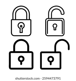 Simple Line Art Illustration of Locked and Unlocked Padlocks