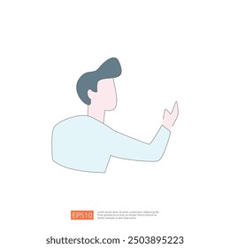 Simple line art illustration of a man waving his hand. Simple outline character of a person greeting someone.  Cartoon icon of a friendly gesture.