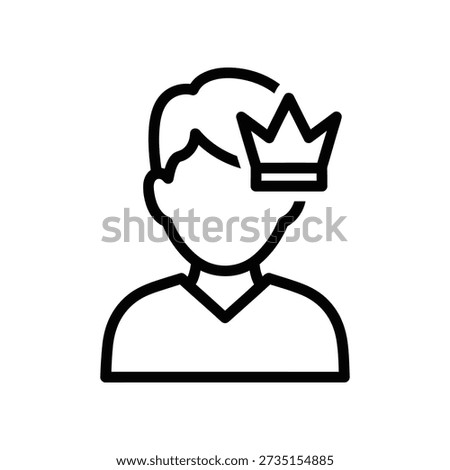 Simple line art illustration of a man wearing a crown, symbolizing leadership, success, and royalty on a white background.