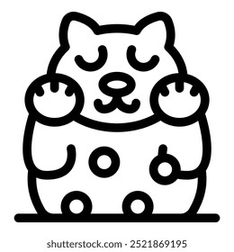 Simples ilustração de arte de linha de um gato maneki neko acenando sua pata para boa sorte e fortuna, muitas vezes visto em culturas asiáticas