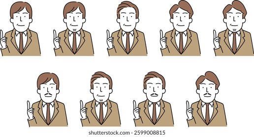 Simple Line Art Illustration of a Middle-Aged Businessman in a Suit (40s-50s)