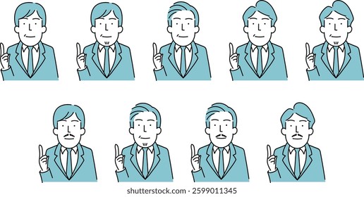 Simple Line Art Illustration of a Middle-Aged Businessman in a Suit (40s-50s)