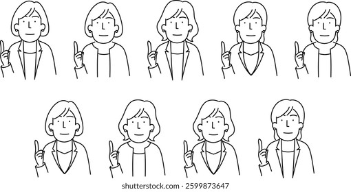 Simple Line Art Illustration of a Middle-Aged Woman in a Jacket and Business Casual Attire (40s-50s)