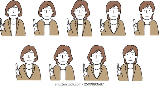 Simple Line Art Illustration of a Middle-Aged Woman in a Jacket and Business Casual Attire (40s-50s)