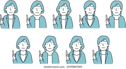 Simple Line Art Illustration of a Middle-Aged Woman in a Jacket and Business Casual Attire (40s-50s)