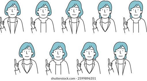 Simple Line Art Illustration of a Middle-Aged Woman in a Jacket and Business Casual Attire (40s-50s)