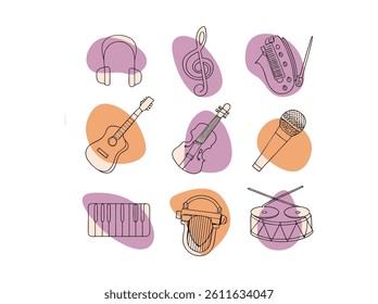 Simple Line Art Illustration of Music Production Equipment, A collection of minimalist line art icons representing various music production tools. music day vector silhouette design. music day.