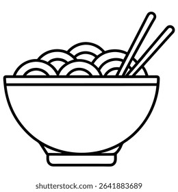 Simple Line Art Illustration of Noodles in a Bowl with Chopsticks