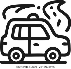 Simple line art illustration of an off-road car on a scenic mountain road, a symbol for road trips, vehicle adventure, and travel exploration.