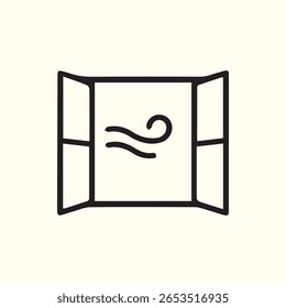 Simple line art illustration of an open window with a breeze blowing through providing fresh air and ventilation inside