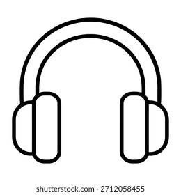 Ilustración de arte lineal simple de auriculares sobre la oreja, ideal para sonido, música, podcast y diseños relacionados con la comunicación. Dispositivo de audio digital moderno, gráfico de Vector.