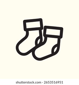 Simple line art illustration of a pair of cozy socks, ideal for baby announcements, winter sales, or a touch of comfort in your designs.