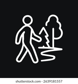A simple line art illustration of a person walking near trees, ideal for depicting outdoor activities, parks, or pedestrian access.